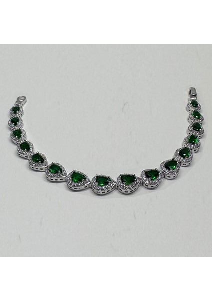 Gümüş Yeşil Zirkon Damla Taşlı 925 Ayar Kadın Bileklik - Doğum Günü, Sevgililer Günü, Anneler Günü, Yıldönümü Hediyesi - 18 cm fırsatları