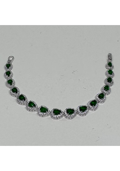 Gümüş Yeşil Zirkon Damla Taşlı 925 Ayar Kadın Bileklik - Doğum Günü, Sevgililer Günü, Anneler Günü, Yıldönümü Hediyesi - 18 cm indirimleri