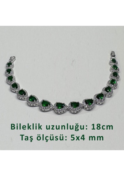 Gümüş Yeşil Zirkon Damla Taşlı 925 Ayar Kadın Bileklik - Doğum Günü, Sevgililer Günü, Anneler Günü, Yıldönümü Hediyesi - 18 cm