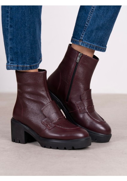 Vanya Bordo Hakiki Deri Kadın Bot