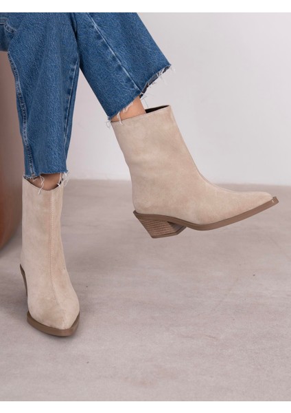 Piora Bej Süet Hakiki Deri Kadın Bot modelleri