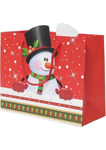 Yılbaşı Temalı Kardan Adam Desenli Hediye Çantası – Kırmızı 25X20X11 CM modelleri