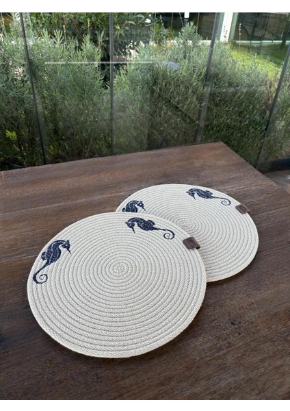 Homeinn 2'li Set Deniz Atı Işlemeli Amerikan Servis-Leke Tutmaz Natural 33 cm