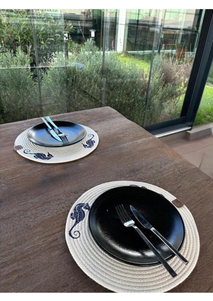 Homeinn 2'li Set Deniz Atı Işlemeli Amerikan Servis-Leke Tutmaz Natural 33 cm fiyatları