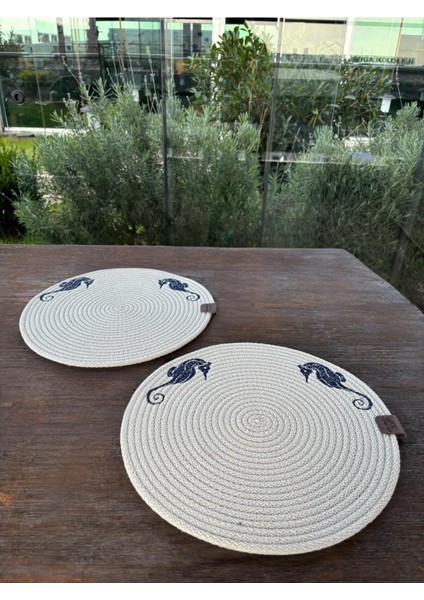 Homeinn 2'li Set Deniz Atı Işlemeli Amerikan Servis-Leke Tutmaz Natural 33 cm modelleri