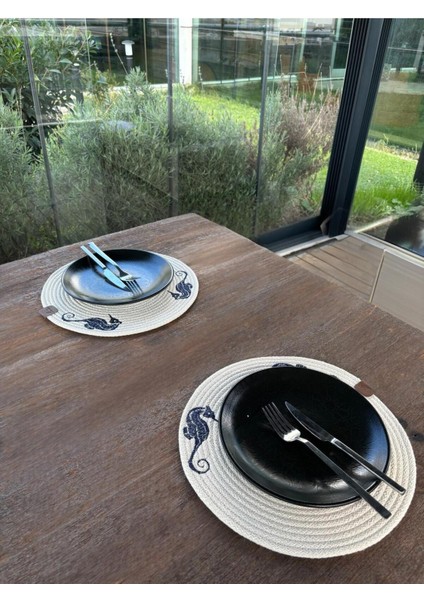 Homeinn 2'li Set Deniz Atı Işlemeli Amerikan Servis-Leke Tutmaz Natural 33 cm fırsatları