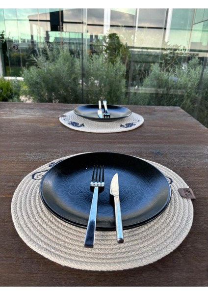 Homeinn 2'li Set Deniz Atı Işlemeli Amerikan Servis-Leke Tutmaz Natural 33 cm