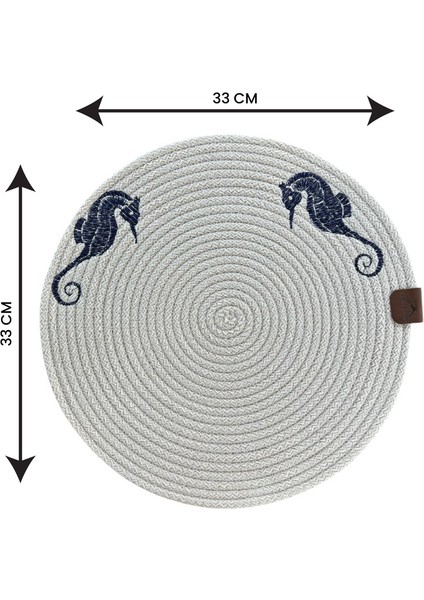 Homeinn 2'li Set Deniz Atı Işlemeli Amerikan Servis-Leke Tutmaz Natural 33 cm
