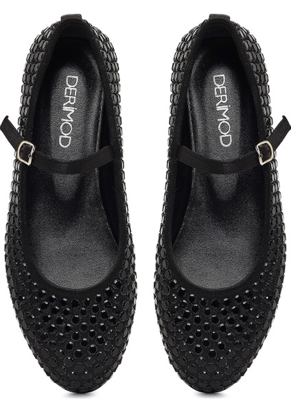 Kadın Siyah Taşlı Deri Babet 25AFD1844TS