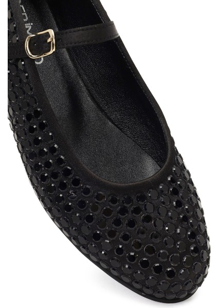 Kadın Siyah Taşlı Deri Babet 25AFD1844TS