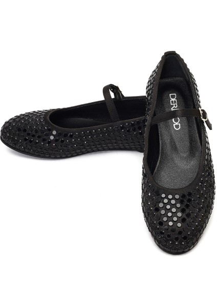 Kadın Siyah Taşlı Deri Babet 25AFD1844TS