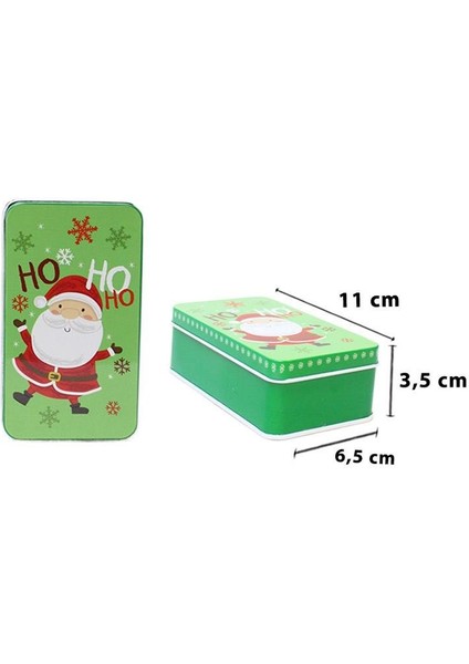 Yılbaşı Temalı Mini Dikdörtgen Teneke Kutu Noel Baba Desenli Yeşil 11 cm modelleri