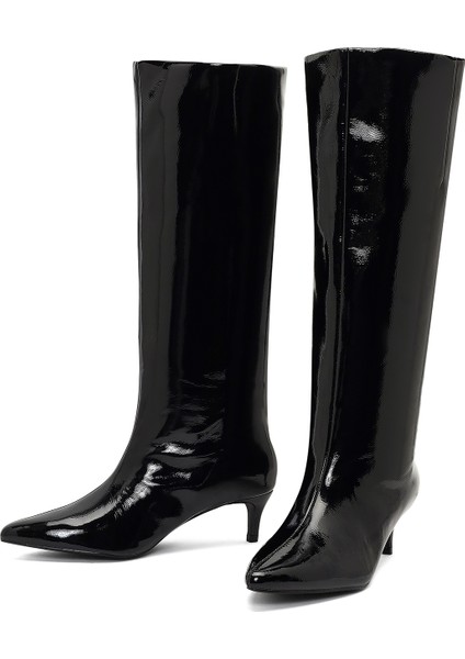 Kadın Siyah Kısa Ince Topuklu Rugan Çizme 25WFE481416 modelleri