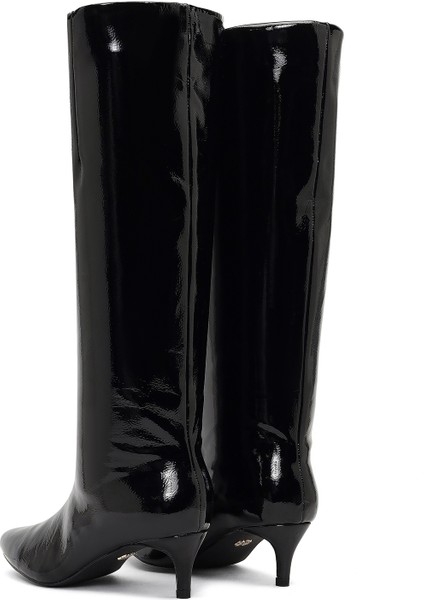 Kadın Siyah Kısa Ince Topuklu Rugan Çizme 25WFE481416