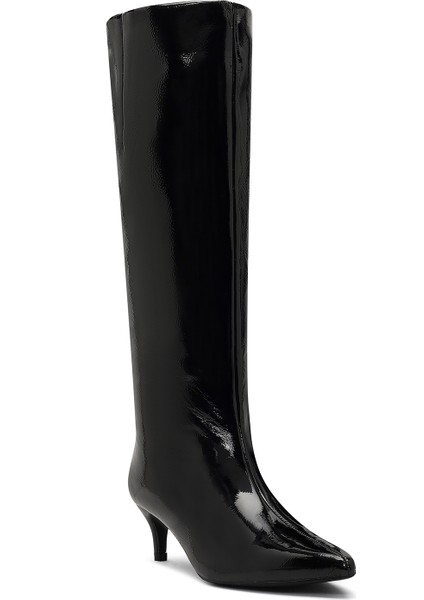 Kadın Siyah Kısa Ince Topuklu Rugan Çizme 25WFE481416