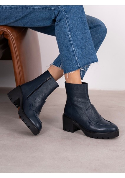 Vanya Lacivert Hakiki Deri Kadın Bot fiyatları