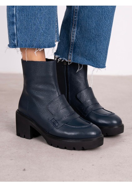 Vanya Lacivert Hakiki Deri Kadın Bot modelleri