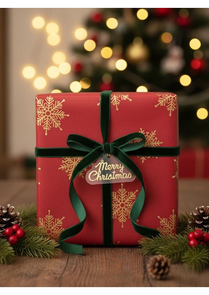 Yılbaşı Yeşil Kadife Kurdele – Dekoratif Hediye Süsleme Şeridi 1X280 cm