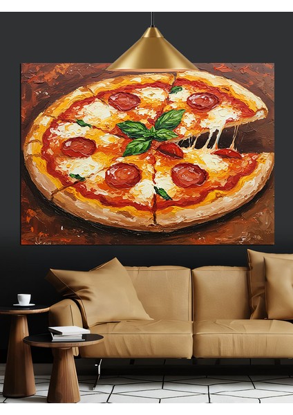 Dilimli Pizza Domates Peynir Dekoratif Kanvas - Mdf Ahşap Tablo