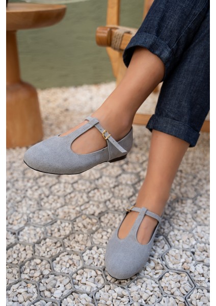 Judi Gri Süet Kadın Şerit Detaylı Babet fiyatları