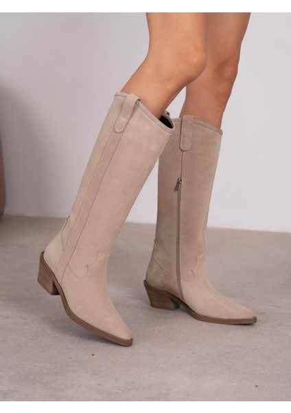 Emera Bej Süet Hakiki Deri Kadın Çizme fiyatları