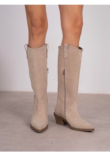 Emera Bej Süet Hakiki Deri Kadın Çizme fırsatları