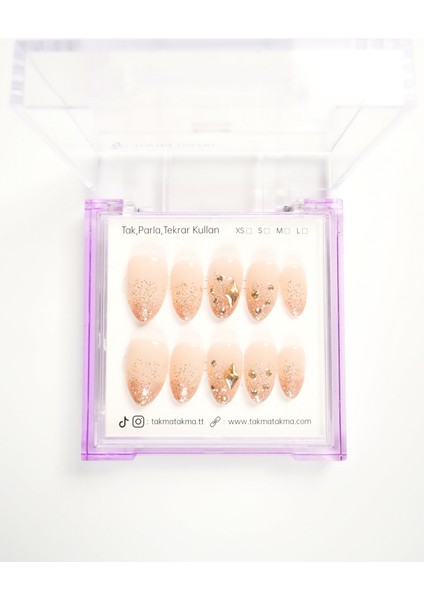 10'lu Ten Kısa Badem KBD1558 Tekrar Kullanılabilir El Yapımı Protez Takma Tırnak Ten Rengi-L modelleri