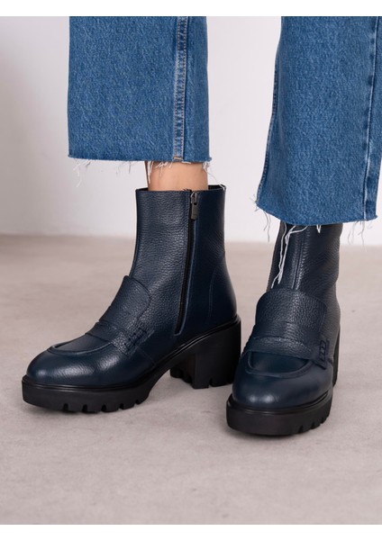 Vanya Lacivert Hakiki Deri Kadın Bot