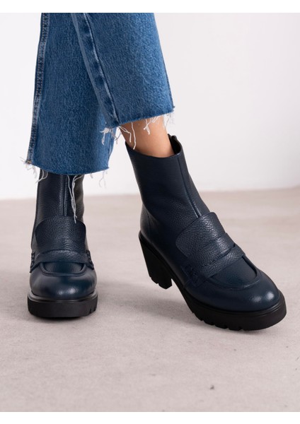 Vanya Lacivert Hakiki Deri Kadın Bot indirimleri