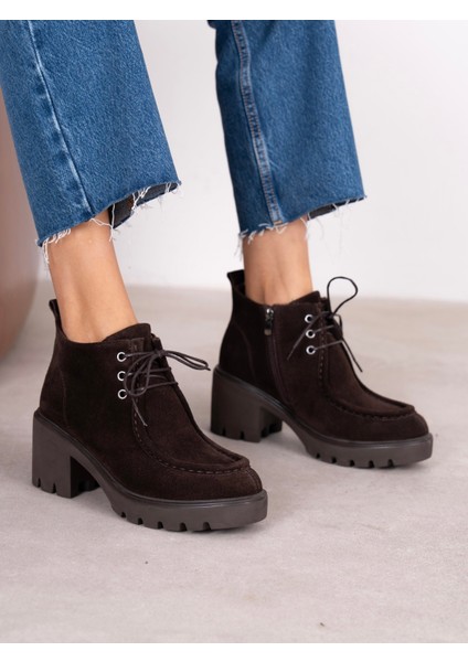 Arwen Kahve Süet Hakiki Deri Kadın Bot modelleri