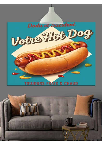 Hot Dog Reklamı Retro Dekoratif Kanvas - Mdf Ahşap Tablo
