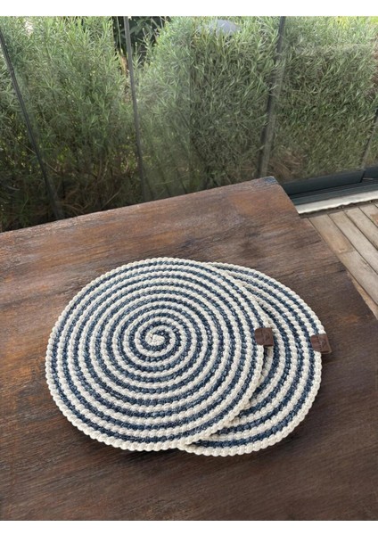 Homeinn 2 Kişilik Yuvarlak Amerikan Servis Leke Tutmaz - Supla Çizgili Mavi 33X33 cm