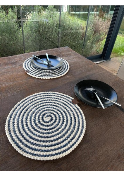 Homeinn 2 Kişilik Yuvarlak Amerikan Servis Leke Tutmaz - Supla Çizgili Mavi 33X33 cm fiyatları