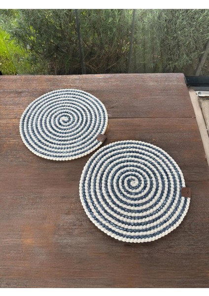 Homeinn 2 Kişilik Yuvarlak Amerikan Servis Leke Tutmaz - Supla Çizgili Mavi 33X33 cm modelleri