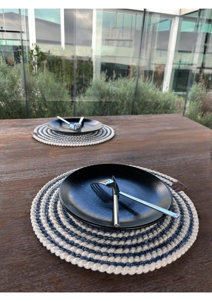 Homeinn 2 Kişilik Yuvarlak Amerikan Servis Leke Tutmaz - Supla Çizgili Mavi 33X33 cm fırsatları