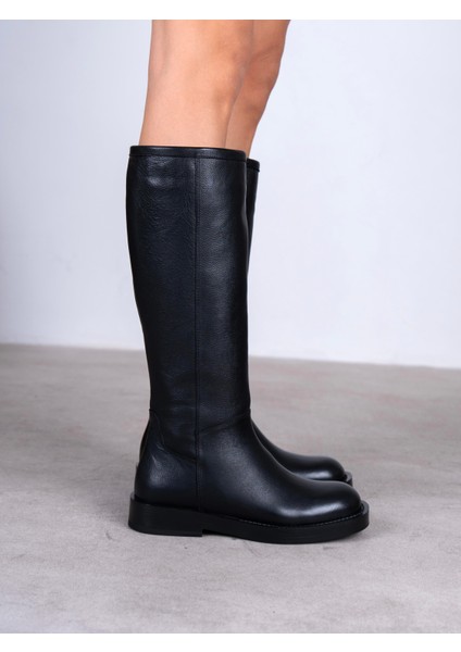 Dwen Siyah Hakiki Deri Kadın Çizme