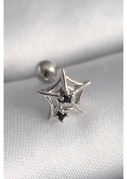 316L Çelik Gümüş Renk Siyah Zirkon Taş Detay Örümcek Ağ Model Tragus Piercing - TJ-PR1293 modelleri