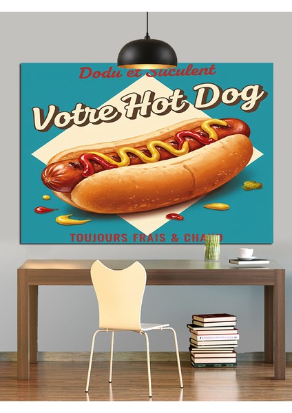 Hot Dog Reklamı Retro Dekoratif Kanvas - Mdf Ahşap Tablo fiyatları