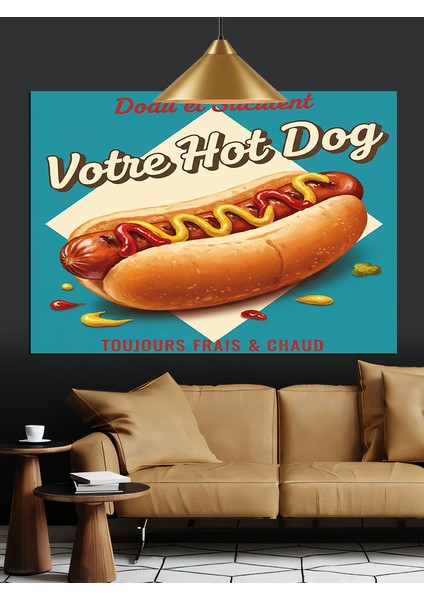 Hot Dog Reklamı Retro Dekoratif Kanvas - Mdf Ahşap Tablo fırsatları