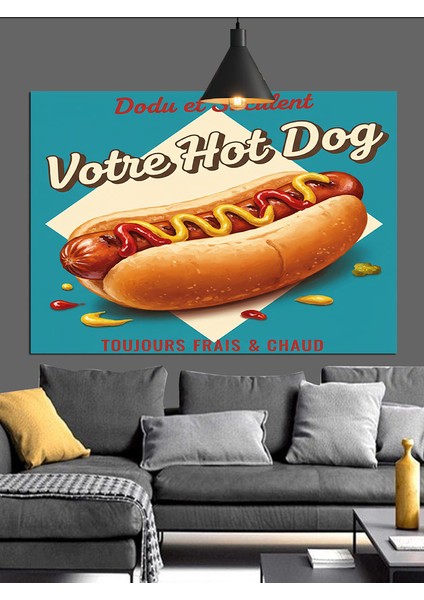 Hot Dog Reklamı Retro Dekoratif Kanvas - Mdf Ahşap Tablo indirimleri