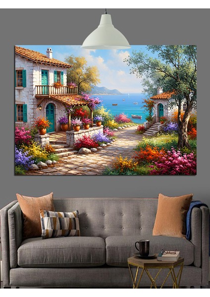 Yol Kenarı Eski Italyan Evleri Dekoratif Kanvas - Mdf Ahşap Tablo