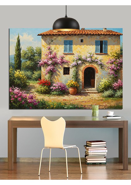 Köy Evi Çiçekli Bahçe Dekoratif Kanvas - Mdf Ahşap Tablo fırsatları