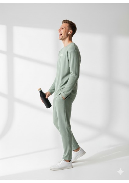 Unısex Fitilli Bisiklet Yaka Uzun Kollu Baskılı 2'li Takım fiyatları