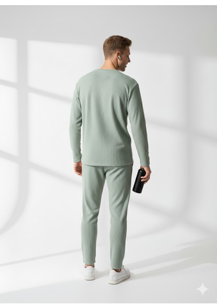 Unısex Fitilli Bisiklet Yaka Uzun Kollu Baskılı 2'li Takım modelleri