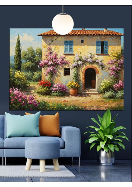 Köy Evi Çiçekli Bahçe Dekoratif Kanvas - Mdf Ahşap Tablo indirimleri