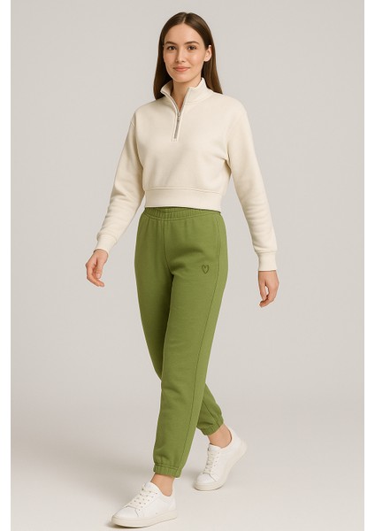 Kadın Paça Lastik Üç Ip Şardonlu Ece Eşofman Altı Yeşil