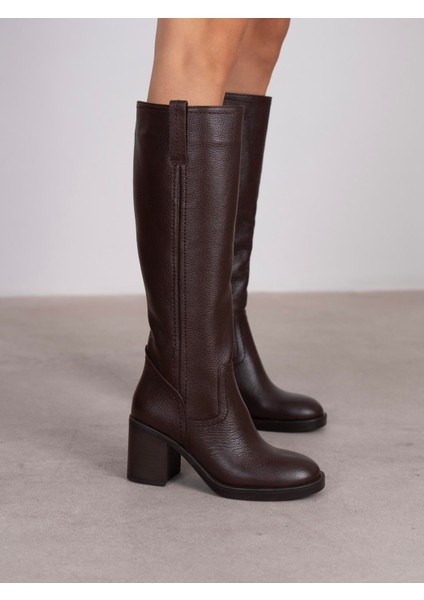Nives Kahve Hakiki Deri Kadın Çizme modelleri