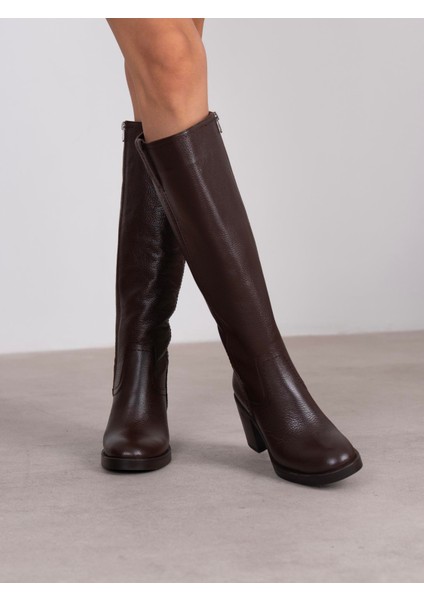 Nives Kahve Hakiki Deri Kadın Çizme fırsatları