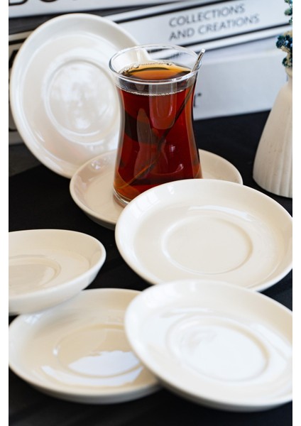 Rüya Yalın 6 Adet 12 cm Porselen Çay Tabağı Kırık Beyaz