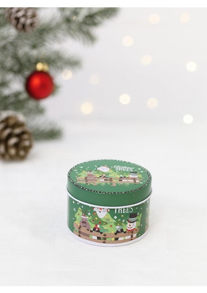 Yılbaşı Temalı Mini Yuvarlak Teneke Kutu Kardan Adam Desenli Yeşil 5 cm